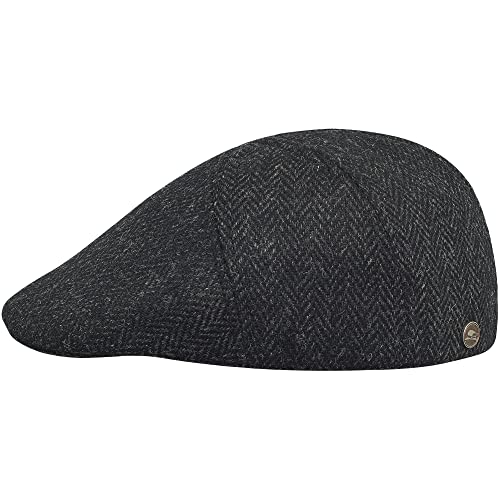 Sterkowski Ivy Five Gatsby Mütze Herren | Harris Tweed Baskenmütze Herren | Schiebermütze Herren Tweed Schiebermütze Winter Irische Mütze Herren Flatcap Herren 57 cm Schwarz/Anthrazit von Sterkowski