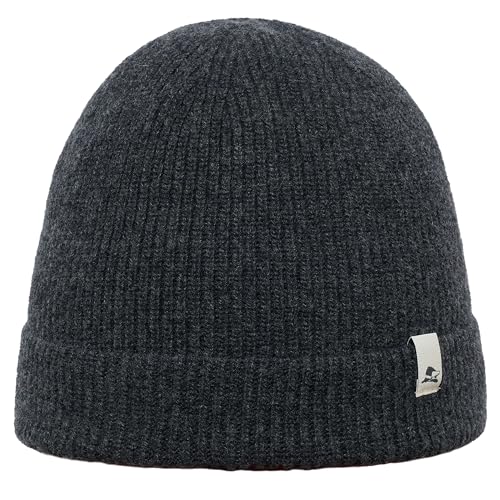Sterkowski Kingfish Strickmütze | Merinowolle und Recyceltem Kaschmir Beanie für Herren und Frauen | Rippenrand Still Wintermütze Herren Beanie Mütze Herren Fisherman Beanie 54-62 cm Grau von Sterkowski