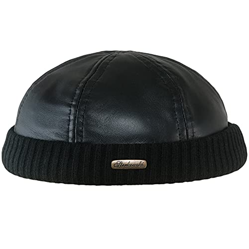 Sterkowski Leder Dockermütze Wintermütze Beanie 57 cm Schwarz von Sterkowski