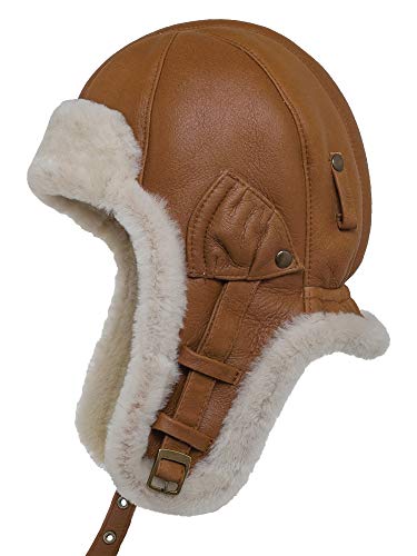 Sterkowski Bomber Aviatormütze | Hochwertige Lamfell Wintermütze | | pilotenmütze Herren wintermütze Herren russische mütze Damen mütze jagdhut Herren Ushanka Herren Flieger Cap 59 cm Braun von Sterkowski