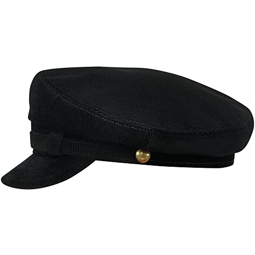 Sterkowski Lennon Mütze | 100% Baumwollkord Breton-Stil Mütze für Herren und Frauen | schiebermütze Herren schirmmütze Damen sommermütze Herren Cap Damen Sommer caps männer 56 cm Schwarz von Sterkowski