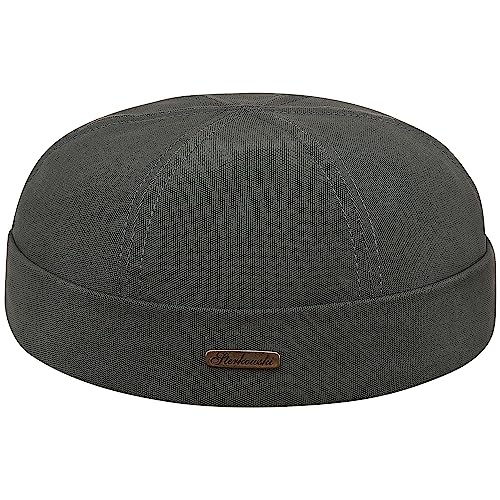 Sterkowski Modell Docker | 100% Baumwolle Dockermütze für Herren und Damen | Sommer Herbst Frühling Fischer Ohne Schirm Biker Cap Damen Fisherman Beanie Hafenarbeiter Kurz Kappe Grau 64 von Sterkowski