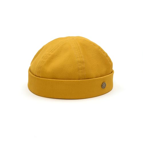 Sterkowski Modell Docker | 100% Baumwolle Panama-Bindung Beanie für Herren und Damen | Ohne Schirm Biker Cap Fisherman Hafenarbeiter Modische Skull Urban Sommer Style Kurz Fahrrad Gelb 55 von Sterkowski