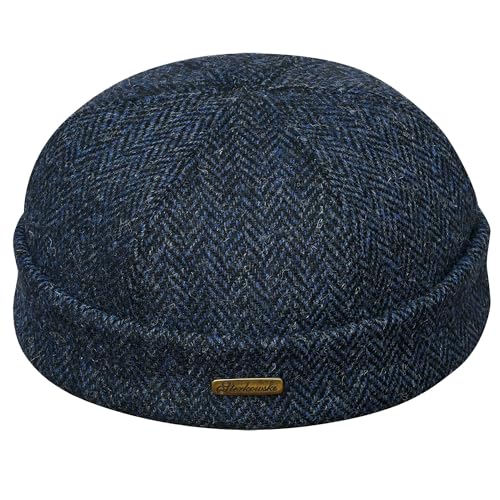 Sterkowski Modell Docker | Harris Tweed Beanie Kappe für Herren und Frauen | Cap Leon der Profi Fahrrad Kapitänsmütze Winter Blau/Schwarz 59 cm von Sterkowski