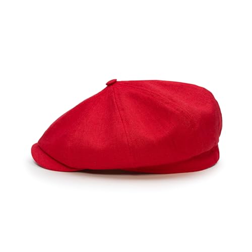 Sterkowski Modell Rowdy | 100% Leinen Schiebermütze für Herren und Frauen | Gatsby Sonnen Sommer Vintage Flatcap Elegante Retro Peaky Stylische Outdoor Modische Damen Kappe Baker Boy Rot 54 von Sterkowski
