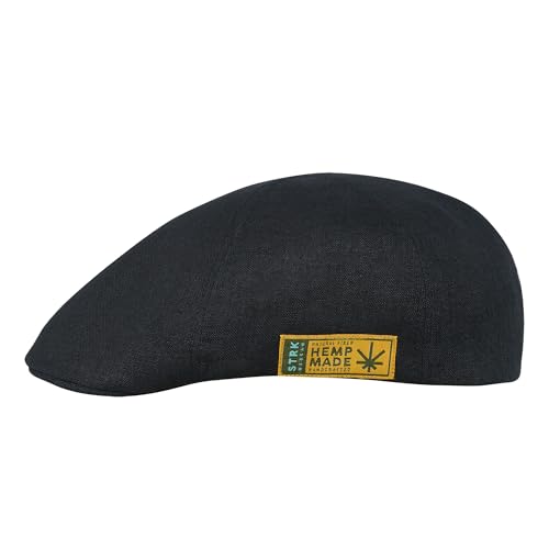 Sterkowski Modell Rusty | 100% Hanf Schiebermütze für Herren und Frauen | Cabrio Sommer Flatcap Fisherhut Golf Newsboy Sportliche Gatsby Schirm Irische Kappe Vintage Klassish Sonnen Schwarz 62 von Sterkowski