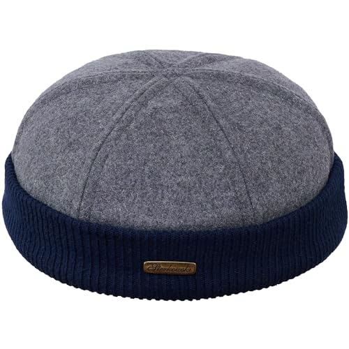 Sterkowski Navy Watch | Wolle Beanie Kappe für Herren und Frauen | Docker Cap Leon der Profi Beanie Herren Fahrrad Mütze Kapitänsmütze Herren Wintermütze Herren 55 cm Grau/Dunkelblau von Sterkowski
