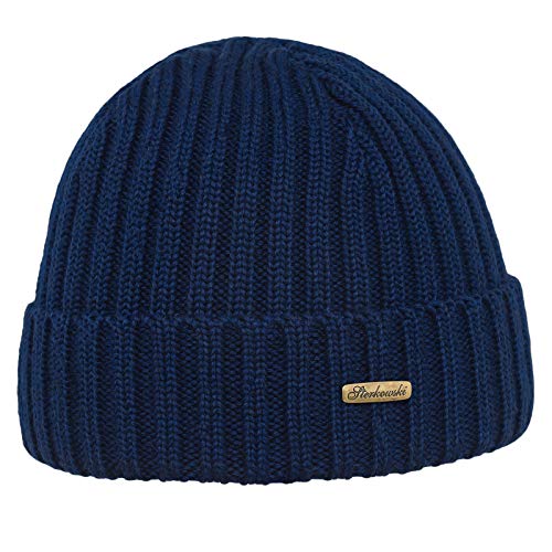 Sterkowski Norfolk Strickmütze | Merinowolle Männer Frauen Wintermütze | Herren Wollmütze Wintermütze Herren Mütze Herren Beanie Damen Mütze Winter Merinowolle Mütze 54-62 Marineblau von Sterkowski