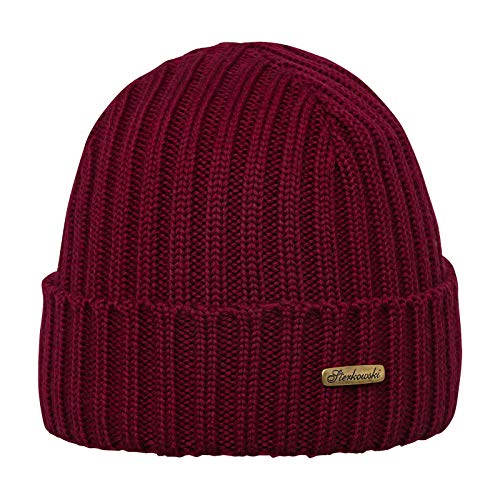 Sterkowski Norfolk Strickmütze | Herren Damen Beanie Wollmütze | Strickmütze Herren Wintermütze Damen Männer Wintermütze Herren Wollmütze Damen Mütze Winter Merinowolle Mütze 54-62 cm Rot von Sterkowski