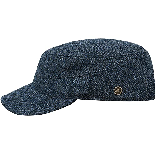 Sterkowski Patrol Mütze | Harris Tweed Schiebermütze für Herren | Schirmmütze Herren Military Cap Herren Flatcap Herren Outdoor Cap Outdoor Kappen für Herren 58-59 cm Blau/Schwarz von Sterkowski