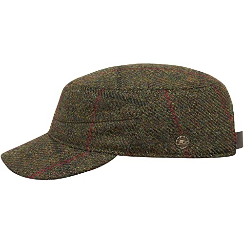 Sterkowski Patrol Mütze | Harris Tweed Schiebermütze für Herren | Schirmmütze Herren Military Cap Herren Flatcap Herren Outdoor Cap Outdoor Kappen für Herren 60-61 cm Khaki/Rot von Sterkowski