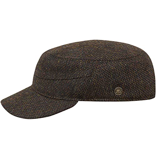 Sterkowski Patrol Mütze | Harris Tweed Schiebermütze für Herren | Schirmmütze Herren Military Cap Herren Flatcap Herren Outdoor Cap Outdoor Kappen für Herren 62-63 cm Schwarz/Gelb von Sterkowski