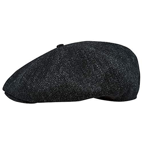 Sterkowski Peaky Style | Harris Tweed Schiebermütze für Herren | Schiebermütze Herren Cabrio Mütze Herren Schirmmützen für Herren Gatsby Cap 54 cm Schwarz/Anthrazites Fischgrätenmuster von Sterkowski