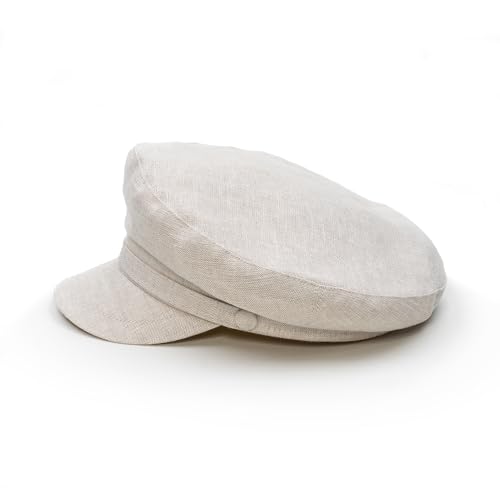 Sterkowski Pireus Sommermütze | Leinen Bretonmütze Für Herren und Damen Leichte Schirmmütze Sommer Retro Marine Cap Fischerhut Fiddler Gatsby Maritime Frühling Schiffermütze Schirm Beige 57 von Sterkowski
