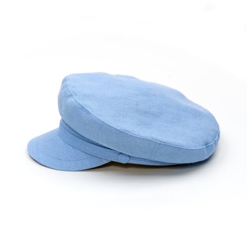 Sterkowski Pireus Sommermütze | Leinen Bretonmütze Für Herren und Damen Leichte Schirmmütze Sommer Retro Marine Cap Fischerhut Fiddler Gatsby Maritime Frühling Schiffermütze Schirm Hellblau 57 von Sterkowski