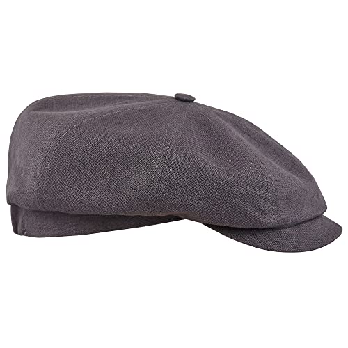 Sterkowski Rowdy Herren Mütze Schiebermütze | Leinen Retro Schiebermütze Herren | Sommermütze Herren Leichte Herren Sonnenhut Vintage Flatcap Baker Boy Hut Herren Trendmütze 55 cm Mittelgrau von Sterkowski