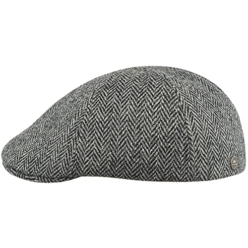 Sterkowski Rusty Schiebermütze Herren Tweed | Harris Tweed Schirmmütze Herren Winter | Flatcap Herren Newsboy Cap Herren Gatsby Mütze Herren Schiebermütze Wolle Irische Mütze Herren 58 cm Schwarz/Grau von Sterkowski