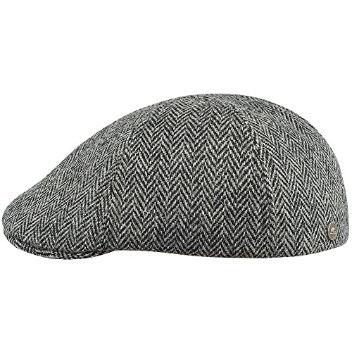 Sterowski Rusty Flatcap | Harris Tweed Schiebermütze Wolle | Newsboy Cap Herren Gatsby Mütze Tweed Irische Mütze 55 cm Schwarz/Grau von Sterkowski