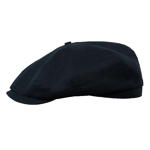 Sterkowski Shelby Flatcap Herren | Leinen Ballonmütze Herren Und Damen | Newsboy Cap Sommer Schiebermütze Herren Leinen Thomas Shelby Mütze Schirmmützen Herren Sommer Flatcap Schwarz 58 cm von Sterkowski