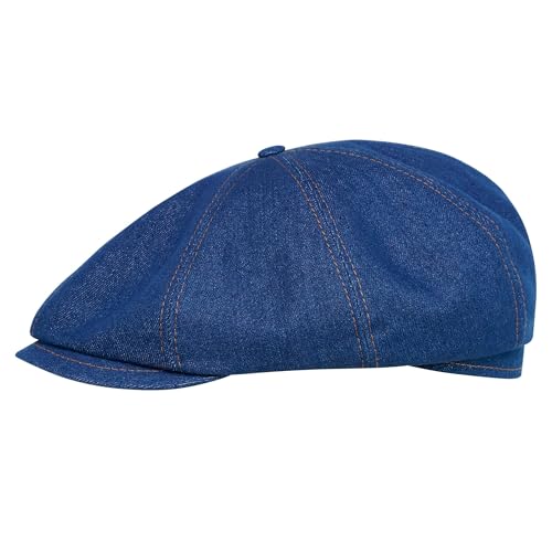 Sterkowski Modell Shelby | Denim Schiebermütze für Herren und Damen | Schirm Gatsby Paperboy Flat Cap Fahrrad Retro Kappe Gangster Stilvolle Klassische Ballonmütze Sommer Streetwear Dunkelblau 57 von Sterkowski