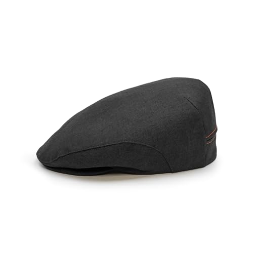 Sterkowski Derby Flatcap | 100% Leinen Super Leicht Herren Sommer Schiebermütze | Gatsby Sonnen Kappe Vintage Fisherhut Golf Cap Urbane Klassische Trendmütze Damen Retro Trucker Schwarz 61 von Sterkowski