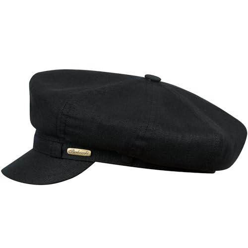 Sterkowski Gavroche Herren Flat Cap Leinen | Leinen Retro Baker Boy Mütze | Hipster Schirmmütze Fashion Cap Leinen Ballonmütze Linen Cap Sommer Cabrio Mütze Herren 56 cm Schwarz von Sterkowski