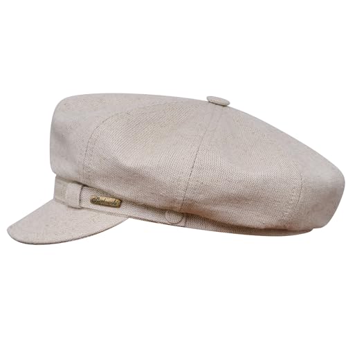 Sterkowski Gavroche Schiebermütze Herren | Leinen Baker Cap Aus Leinen | Gavroche Mütze Damen Vintage Schirmmütze Retro Baker Boy Mütze Sommer Mützen Für Herren 60 cm Beige von Sterkowski