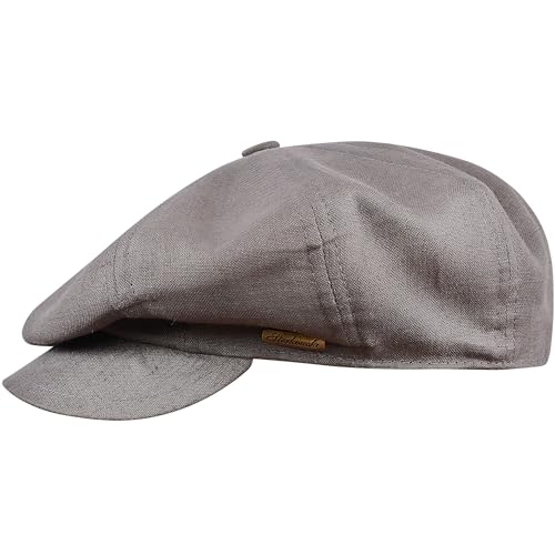 Sterkowski Vigo Herren Leinen Cap | Linen Casual Leinenmütze | Damen Leinen Schirmmütze Bakerboy Mütze Sommer Luftige Baker Boy Mütze Retro Schiebermütze Modische Leinen Cap 55 cm Grau von Sterkowski