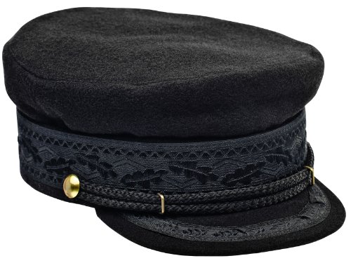 Sterkowski Hamburg Segelmütze | Wolle Skippermützen für Frauen und Herren | Kapitänsmütze Cap Docker Cap Schiebermütze Chauffeur Mütze 55 cm Schwarz von Sterkowski
