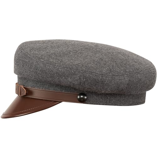 Sterkowski Maciejowka Model 1 Mütze | Wolle Schirmmütze für Herren und Frauen | Schirmmütze Herren Elbsegler Mütze Herren Schirmmütze Damen Chauffeur Mütze Visor Cap Damen 58 cm Grau/Braun von Sterkowski