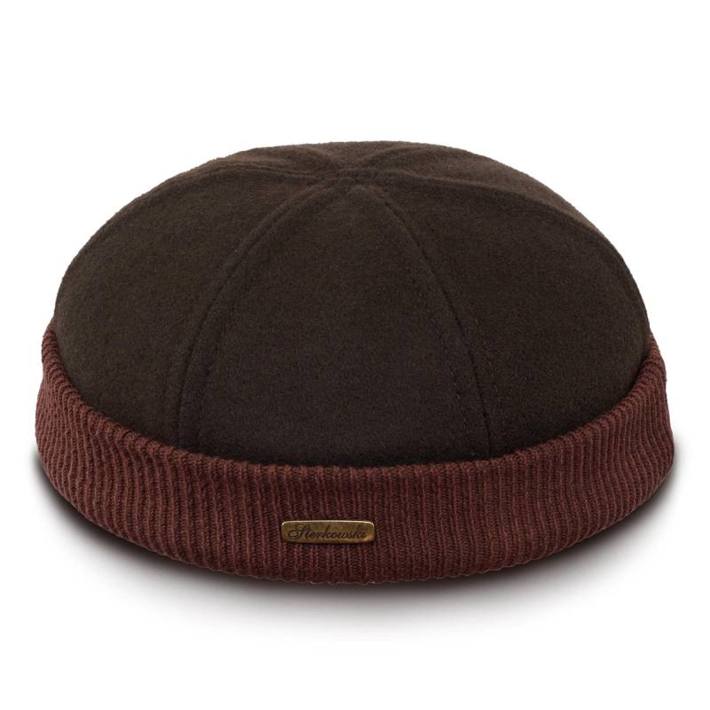 Navy Watch Wolle Dock Worker Beanie Hafenarbeiter Cap Mit Rippenbündchen Sailor Militär Leon Docker Wintersocke Totenkopfmütze Braun von SterkowskiHats