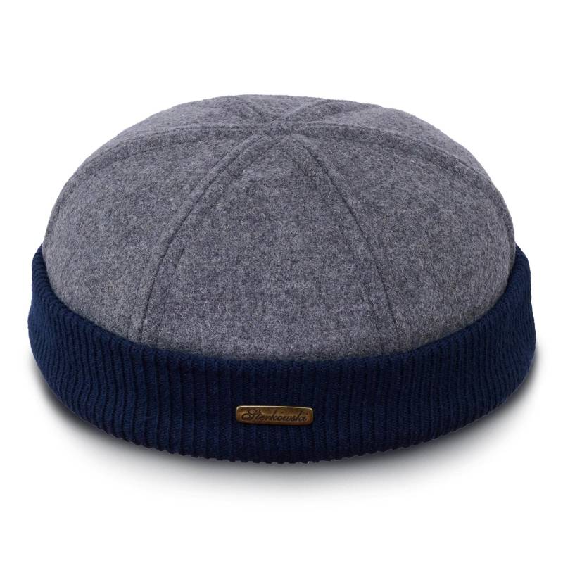Navy Watch Wolle Tuch Hafenarbeiter Mütze Strickmütze Seemann Tunker Wächter Winter Socke Totenkopfmütze Grau-Blau von SterkowskiHats