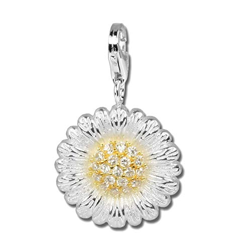 SilberDream Charm Anhänger Gerbera weiß Zirkonia 925 Silber vergoldet D3FC4118 von SterlinX