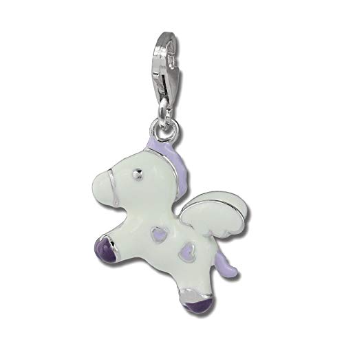 SilberDream Charm Anhänger fliegendes Pony weiß 925er Silber Emaille D3FC869W von SterlinX