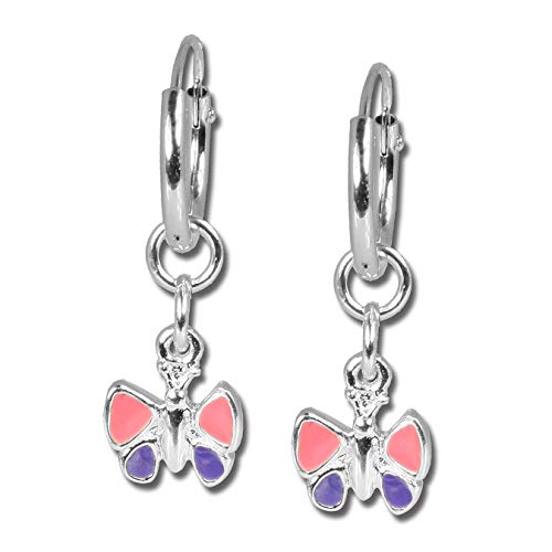 Teenie-Weenie Creolen 13mm rosa lila Ohrringe Schmetterling Kinder D1SDO077 von SterlinX