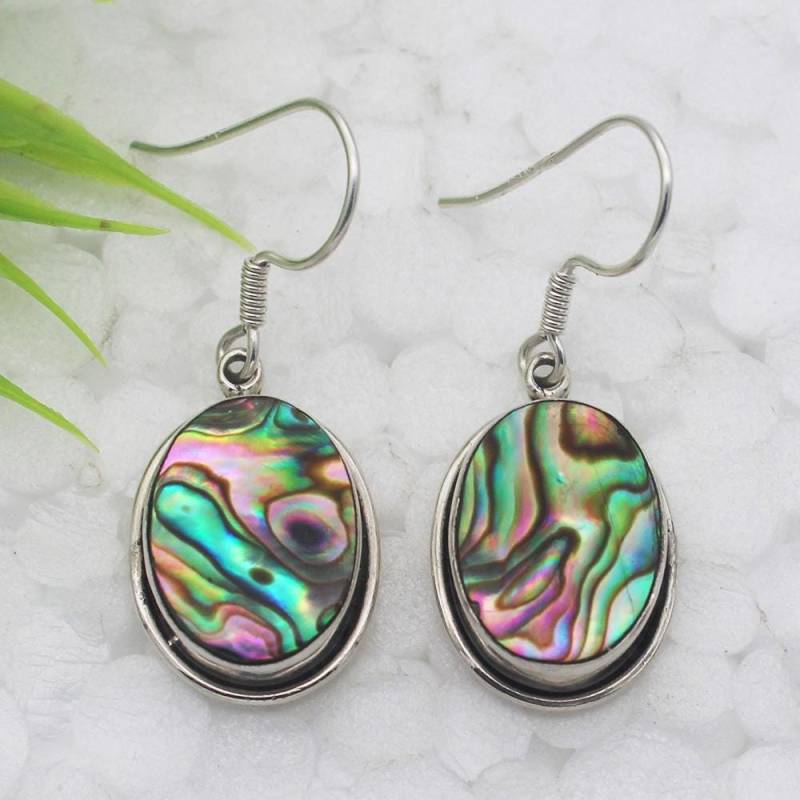 925 Sterling Silver Abalone Shell Earrings Handmade Gemstone Jewelry Dangle Gift For Her von SterlingBirthstones