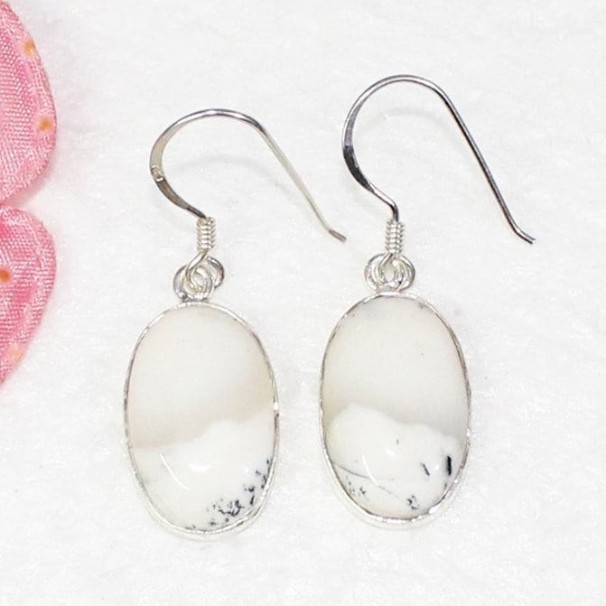 Natural Dendritic Opal Gemstone Studded in Solid 925 Sterling Silver Earrings Handmade Dangle October Birthstone Christmas Gift von SterlingBirthstones