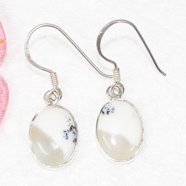 Natural Dendritic Opal Gemstone Studded in Solid 925 Sterling Silver Earrings Handmade Dangle October Birthstone Christmas Gift von SterlingBirthstones