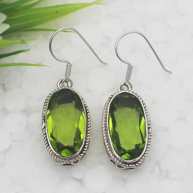 Silver Peridot Earrings 925 Sterling Handmade Birthstone Jewelry Dangle Gift For Women von SterlingBirthstones
