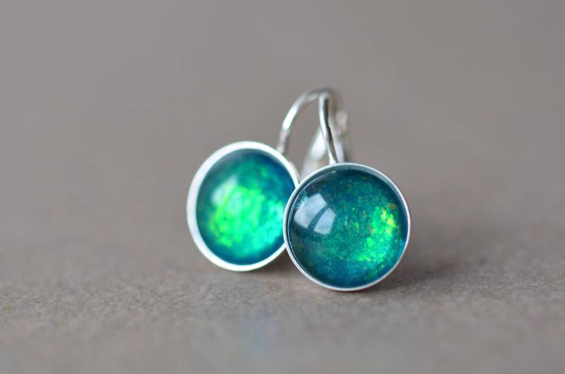 sterling Silber Grün Ohrringe Ohrhänger Mädchen Für Empfindliche Ohren Rhodium Plated Ag925 von SterlingChameleon