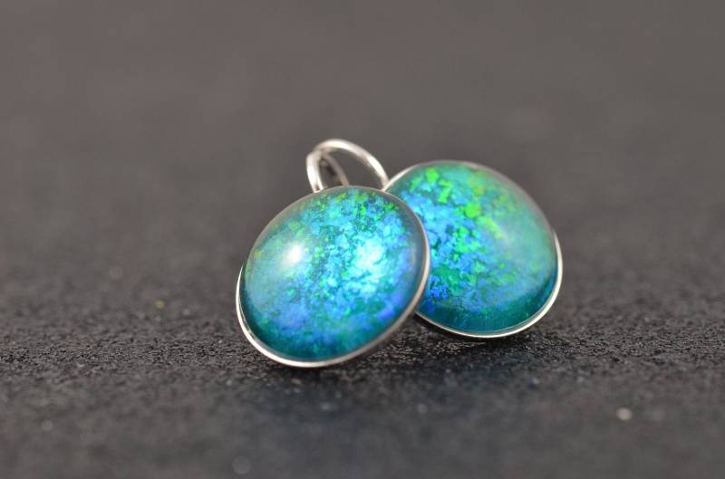 sterling Silber Grüne Ohrringe Ohrhänger Große Für Empfindliche Ohren Rhodium Plattiert Ag925 von SterlingChameleon