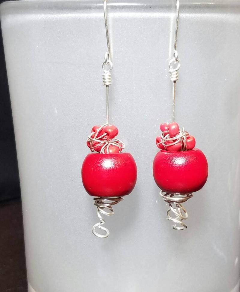 45 % Rabatt Auf Rotem Holz Drehen, Ohrringe, Rote Holz, Abstrakte Sterling Silberohrringe von SterlingEssence