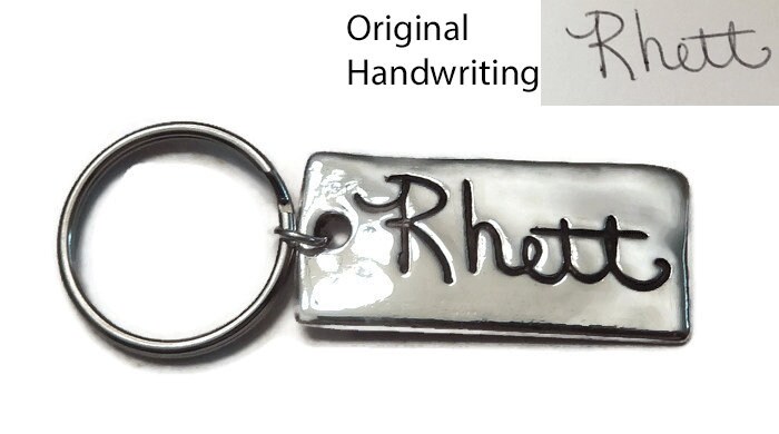 Echte Handschrift Schlüsselanhänger .999 Feinsilber ~ Ein - Oder Doppelseitig Zeichnung Von Mama, Papa, Kind von SterlingHeartSongs