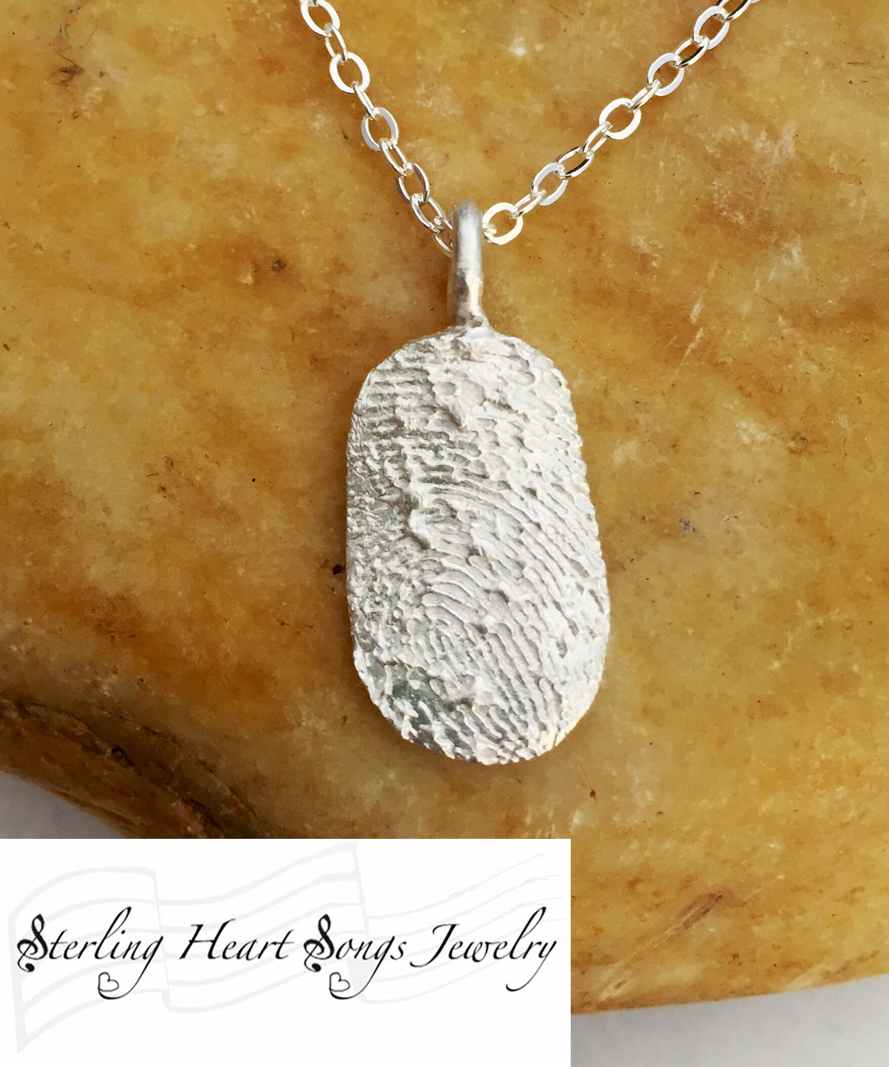 Kleine Ovale Fingerabdruck Halskette Poliert .999 Feinsilber ~ Ein - Oder Doppelseitig Handgemachter Schmuck von SterlingHeartSongs