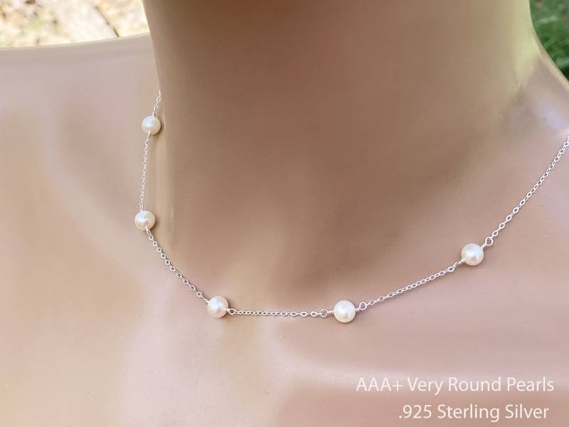 Aaa Süßwasserperle/sterling Silber Gelb Oder Rose Gold Gefüllt 5 + Mm Runde Nahezu Natürliche Perle Weiße Brautjungfer Geschenk von SterlingJoyBoutique
