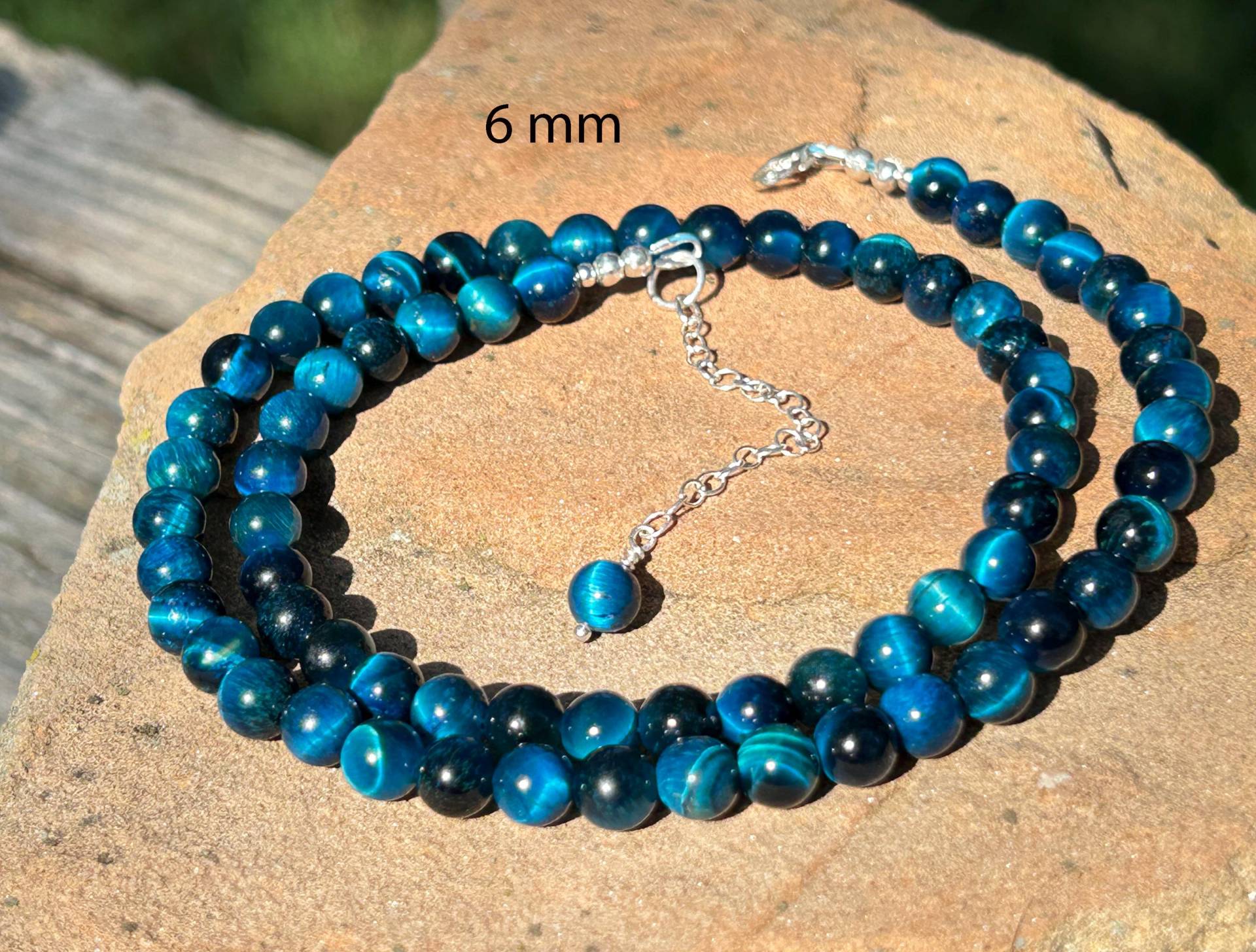 Blaues Tigerauge Armband/Halskette Oder 6 Mm Blaues & Schwarzes Sterling Silber Gelb Rose Gold Filled von SterlingJoyBoutique
