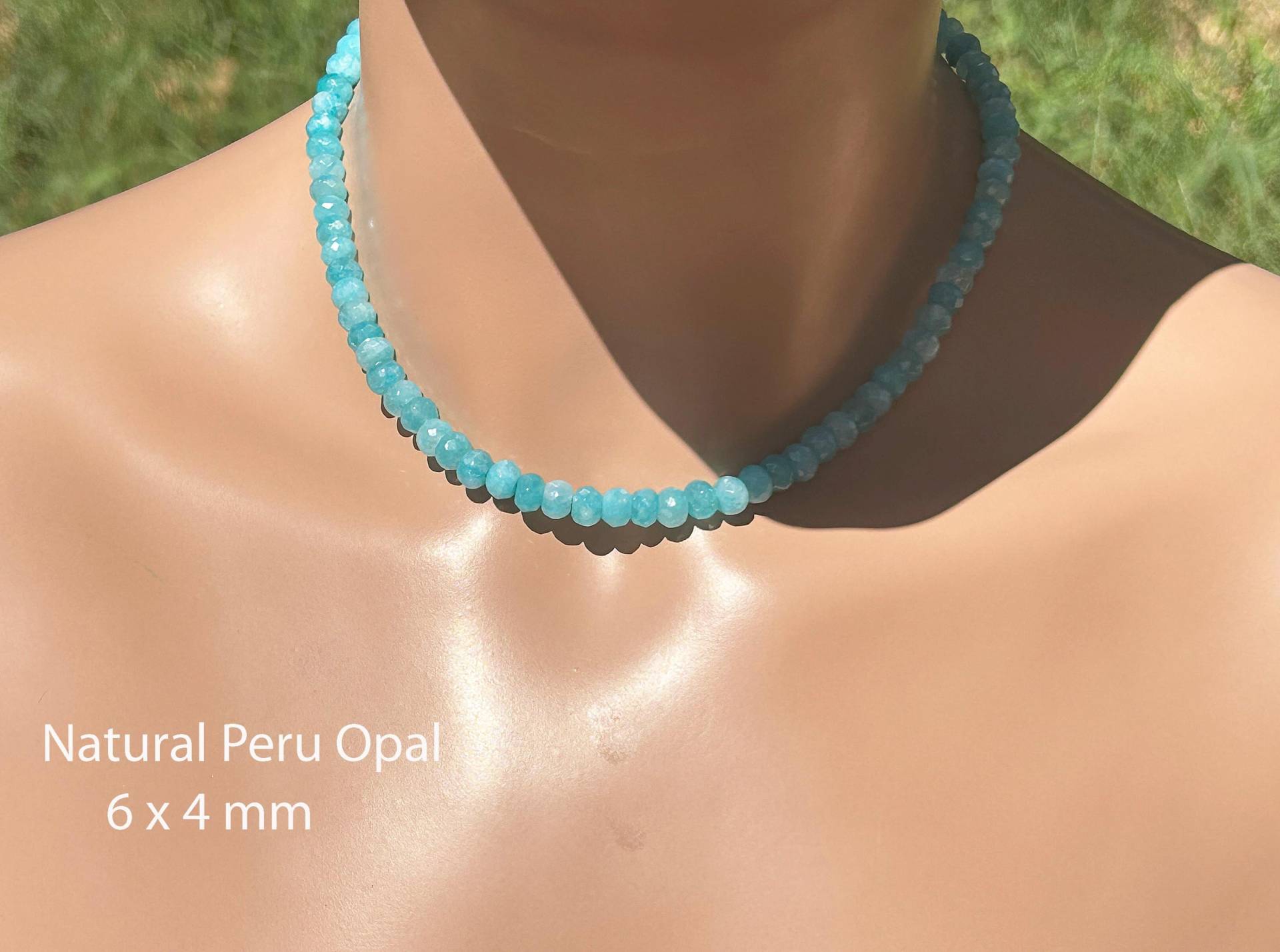 Natürliches Peru Opal Armband Oder Halskette/6 X 4 Mm Hell Bis Mittel Sea Blue Sterling Silber Gelb Rose Gold Filled von SterlingJoyBoutique