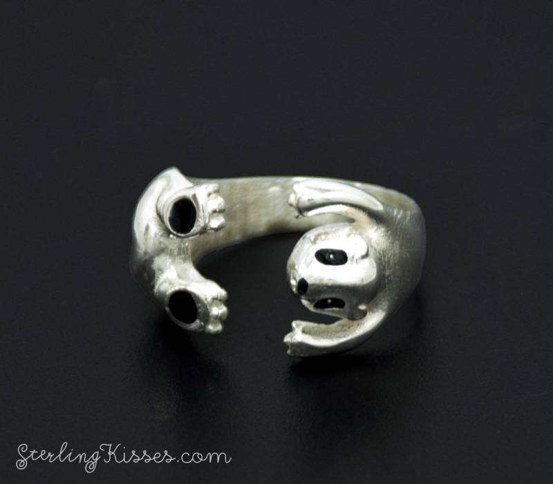 Verstellbarer Sterling Silber Panda Ring Mit Schwarzer Emaille von SterlingKisses