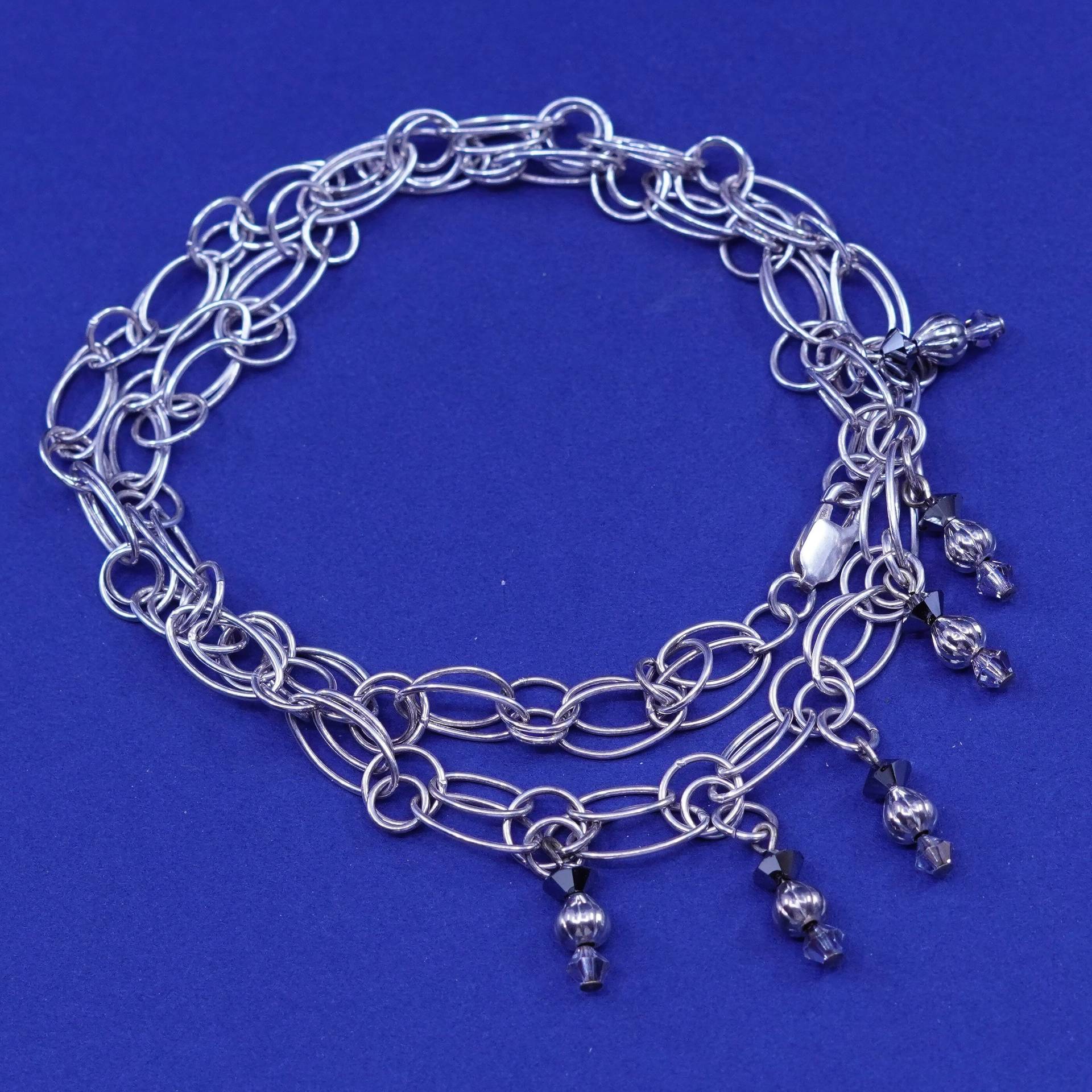 18", 7mm, Vintage Sterling Silber Handgemachte Charm Kette, 925 Ovale Kette Mit Kristall, Gestempelt von SterlingLoverShop