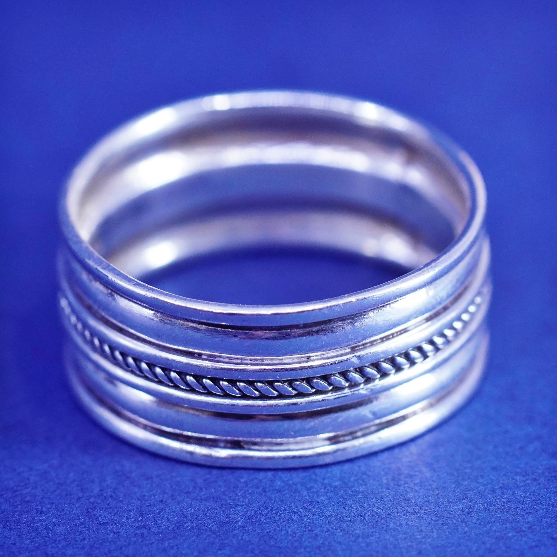 Größe 10.25, Vintage Sterling Silber Handgewebt Geflochten Strukturierter Ring, 925 Band, Gestempelt von SterlingLoverShop